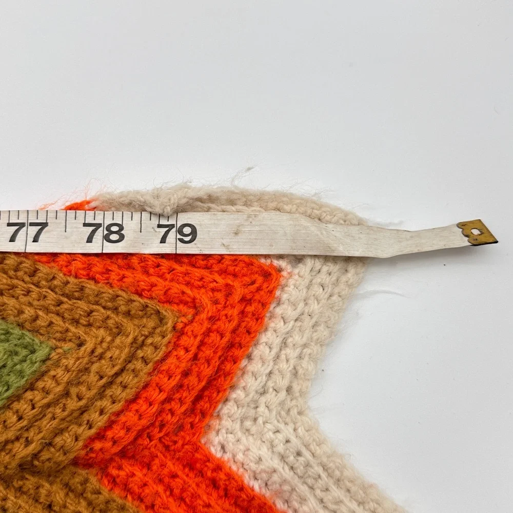 Vintage Handmade Granny  47”x82”Crocheted Zigzag‎ Blanket Green Orange White
